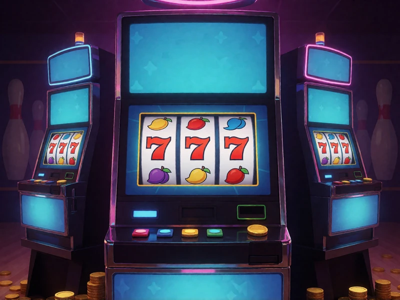 Drei neonbeleuchtete Spielautomaten mit Walzen und Goldm&uuml;nzen als Symbol f&uuml;r die Slot-Auswahl im Online Casino