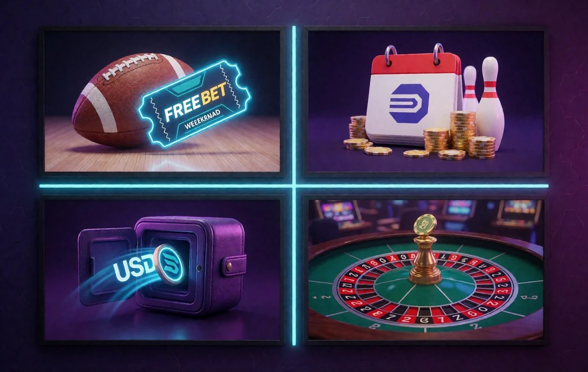Sportbonus, Krypto-Reload, Wochenendbonus und Live-Casino-Cashback als DudeSpin Aktionsvergleich
